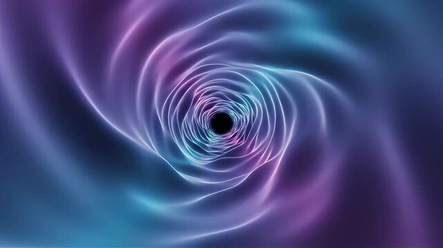 Abstract motion background featuring neon blue and purple fluid tunnel vortex loop with glowing organic lines for sci-fi