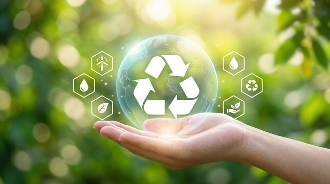 Conscious consumption and reuse reduce recycle rot refuse concept with earth and recycling symbol.