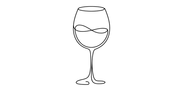 Continuous single line drawing of a wine glass