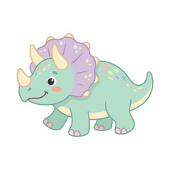 Fototapeta premium Cute Triceratops Dinosaur Kawaii Flat Vector Illustration