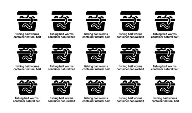 Fishing bait worms containers arranged in repeating labeled grid