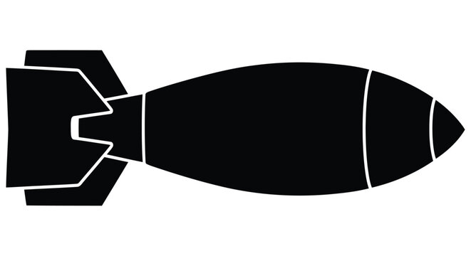 Simple black silhouette of a bomb with fins isolated on a white background