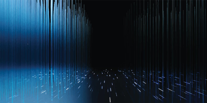 Abstract blue binary code background featuring glowing digital lines and a colorful wave pattern in a bright gradient vector illustration