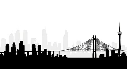 Fototapeta premium City skyline with bridge silhouette.