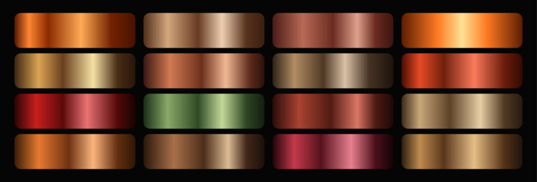 Bronze gold and copper metallic gradient palette set