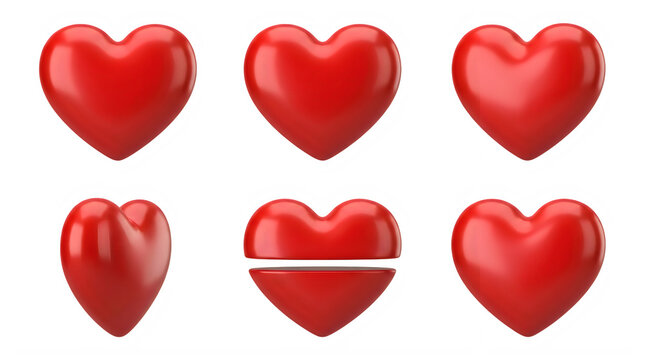 Red hearts collection love concept isolated on transparent background