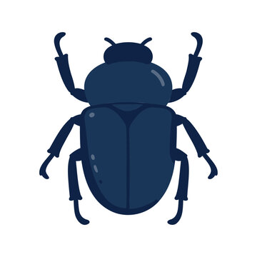 Stylized dung beetle with a shiny exoskeleton stands against a white backdrop