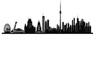 Obraz premium Iconic Toronto Canada city skyline silhouette vector illustration featuring CN Tower Rogers Centre and downtown skyscrapers.