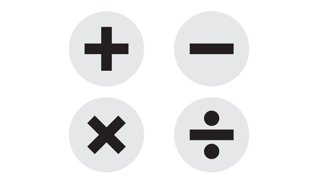 Four basic math operation symbols on white circles with white background multiply mathematics operations calculation arithmetic learning education isolated multiplication division