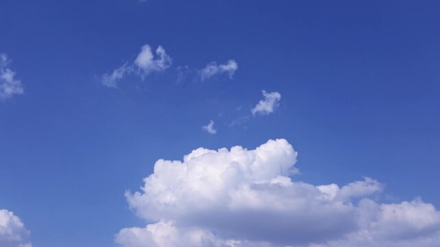 timelapse of moving clouds against a blue sky, changing weather, weather forecast, environment change