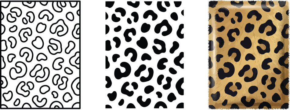 Leopard print patterns black and white outline solid fill and realistic texture for fashion and design