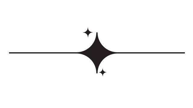 Horizontal line with a central sparkling star shape black and white background line break horizontal geometric abstract isolated separator decoration