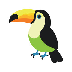 Naklejka premium Cartoon toucan illustration with a large yellow and orange beak on a white background