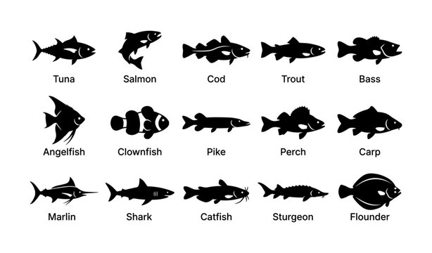 Various fish species icons arranged in labeled rows