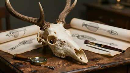 Fototapeta premium Scientific Study of Antler Skull and Anatomy