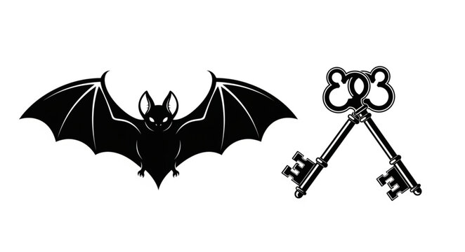Black bat and old skeleton keys.