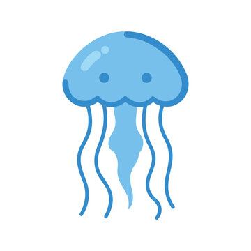 Illustration of a cute blue jellyfish with a simple design on a white background
