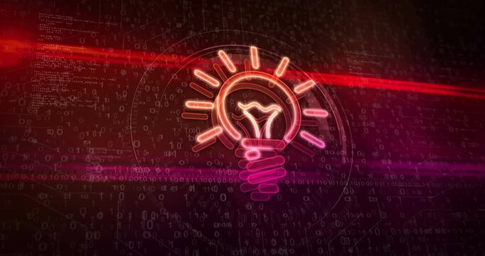 Bulb inspiration idea and creative concept symbol on abstract digital background. 3d glowing icon cyber technology concept animation.