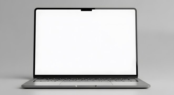 Modern Laptop with Blank White Screen Mockup on Gray Background