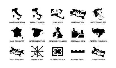 Obraz premium Roman maps showing provincial expansion and frontier markers