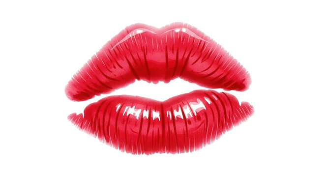 Glossy red lips shaped like a foil balloon isolated on a solid black background, featuring shiny highlights and a metallic texture