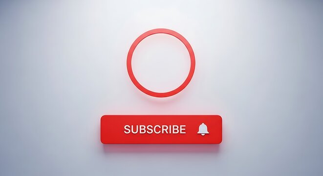 Red subscribe button with bell icon on gray background  social media notification symbol