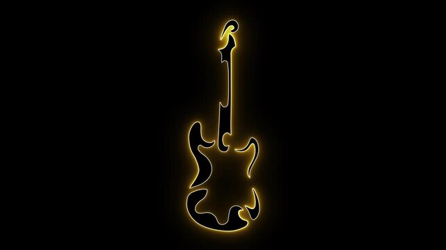 Flaming guitar art. Abstract music logo. Neon guitar. Rock flame design. Musical fire icon. Electric guitar glow. Creative band art. Neon instrument. Yellow glow guitar. Artistic rock sign.
