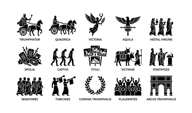 Roman triumph icons depicting ceremonial figures and symbols