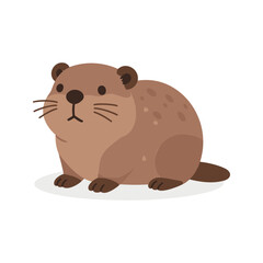 Fototapeta premium Cartoon illustration depicts a cute otter with light brown fur, dark brown spots, dark brown eyes, and tiny dark brown ears.