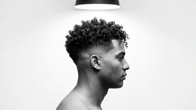 Fade haircut modern mens hairstyle portrait with clean barber styling