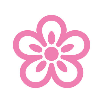 Simple pink flower with rounded petals and circular center on a white backdrop