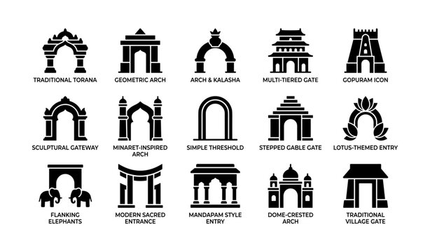 Variety of traditional and modern gate icons arranged in grid