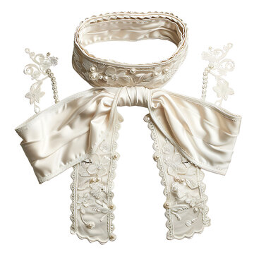 Luxurious cream satin cummerbund with embroidered flowers and lustrous pearls
