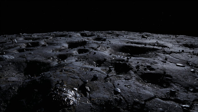 深宇宙に浮かぶ小惑星の岩だらけの表面を描いた3D素材