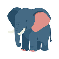 Fototapeta premium Illustration of a blue elephant with pink ears and white tusks on a white background