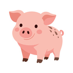Fototapeta premium Illustration of a cute pig with brown spots standing against a white background