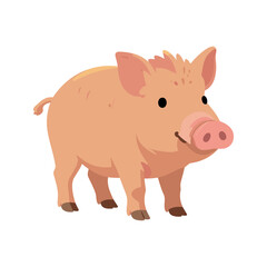 Fototapeta premium Illustration of a cute piglet standing on a white background in a cartoon style