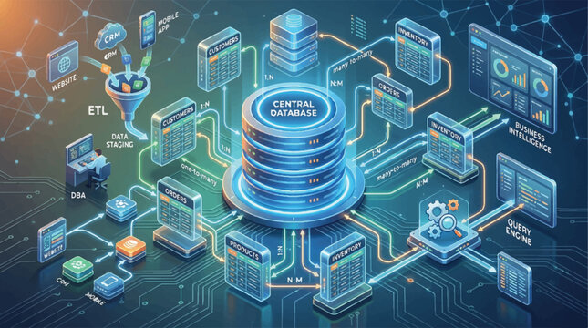 Futuristic data center and cloud infrastructure with interconnected servers and digital networks.