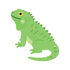 Fototapeta premium Cartoon illustration of a green iguana with yellow eyes against a white background