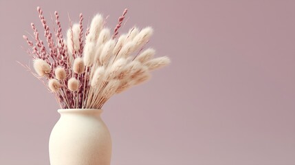 Fototapeta premium Fluffy dried grass stems in ceramic vase