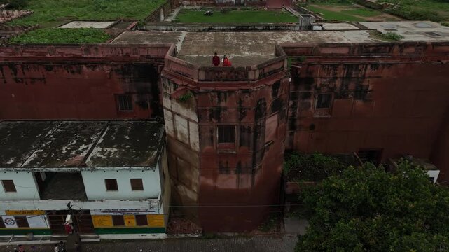 Aerial view of Kans Quila (Kans Fort) and Yamuna River, Mathura, Uttar Pradesh