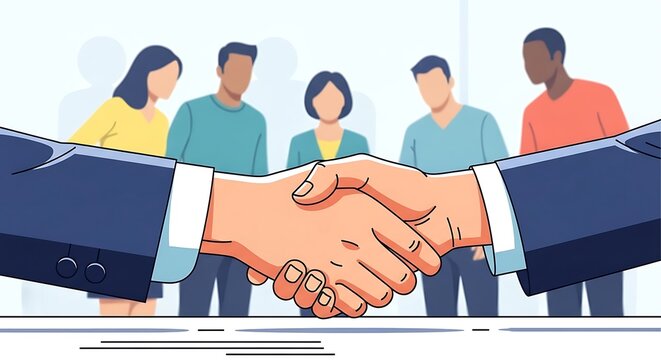 Professional Handsake Between Business Partners in Front of Group