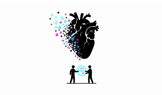 Heart tree concept with identity theft and personal information misuse symbolic vector illustration