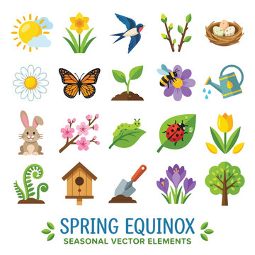 Spring Equinox Seasonal Vector Elements Collection