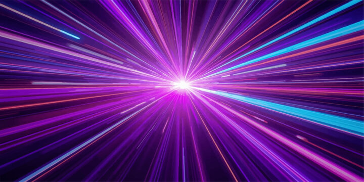 A bright purple abstract vector wallpaper featuring a shiny starburst design with glowing laser rays and pink light beams exploding across a magical space pattern backdrop