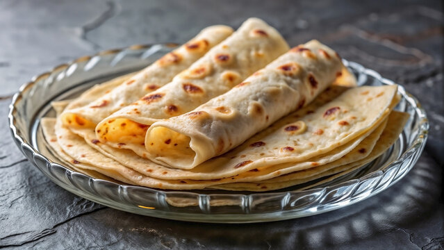 Traditional Norwegian Potato Flatbread Lefse in Glass Serving Dish for Scandinavian Holiday Meals, Cultural Education, and Food Blogs