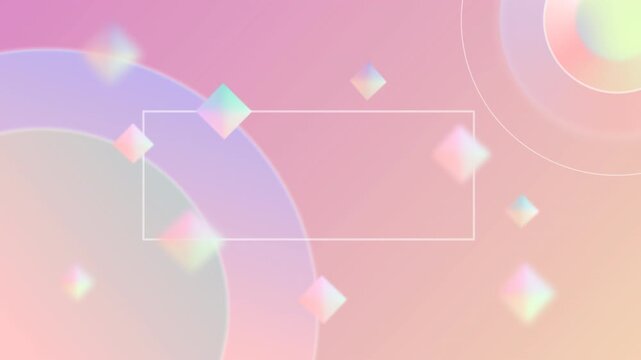 Abstract glassmorphism motion graphics background with floating pastel geometric shapes and white frame, soft glowing gradient loop, 4K resolution.