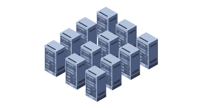 A cluster of computer server towers.
