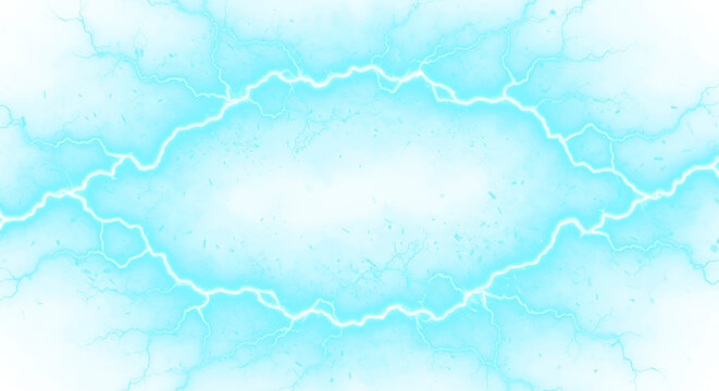 Bright glowing blue electric lightning bolt discharge effect isolated on a transparent background