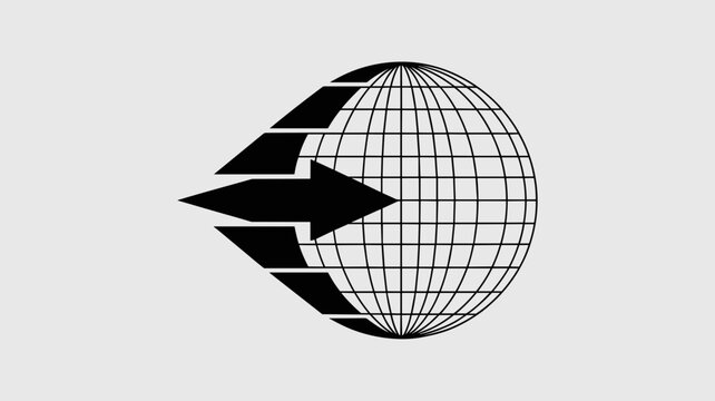 Geometric arrow transforming into wireframe globe &ndash; Perfect for global expansion branding, international logistics, or corporate identity.